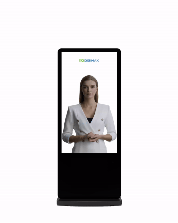Digital human presenter displayed on an interactive kiosk